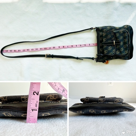 Dooney and Bourke Y2K Black Signature Logo Canvas Leather Crossbody Purse - Picture 12 of 16